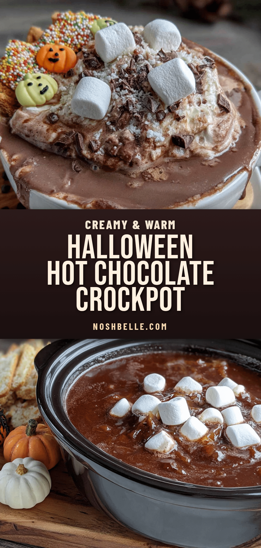 creamy crockpot Halloween hot chocolate recipe