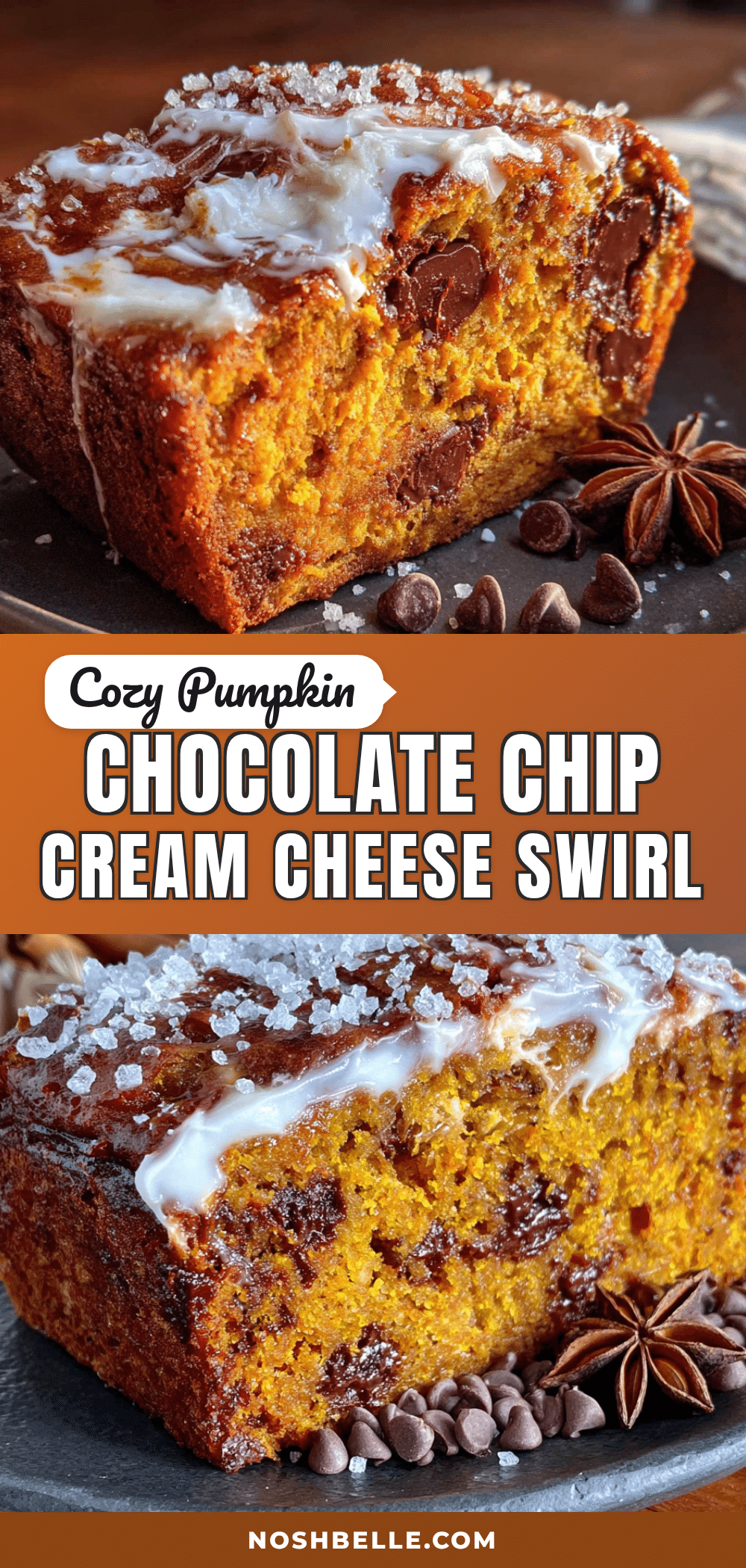 pumpkin chocolate chip bread with cream cheese swirl recipe