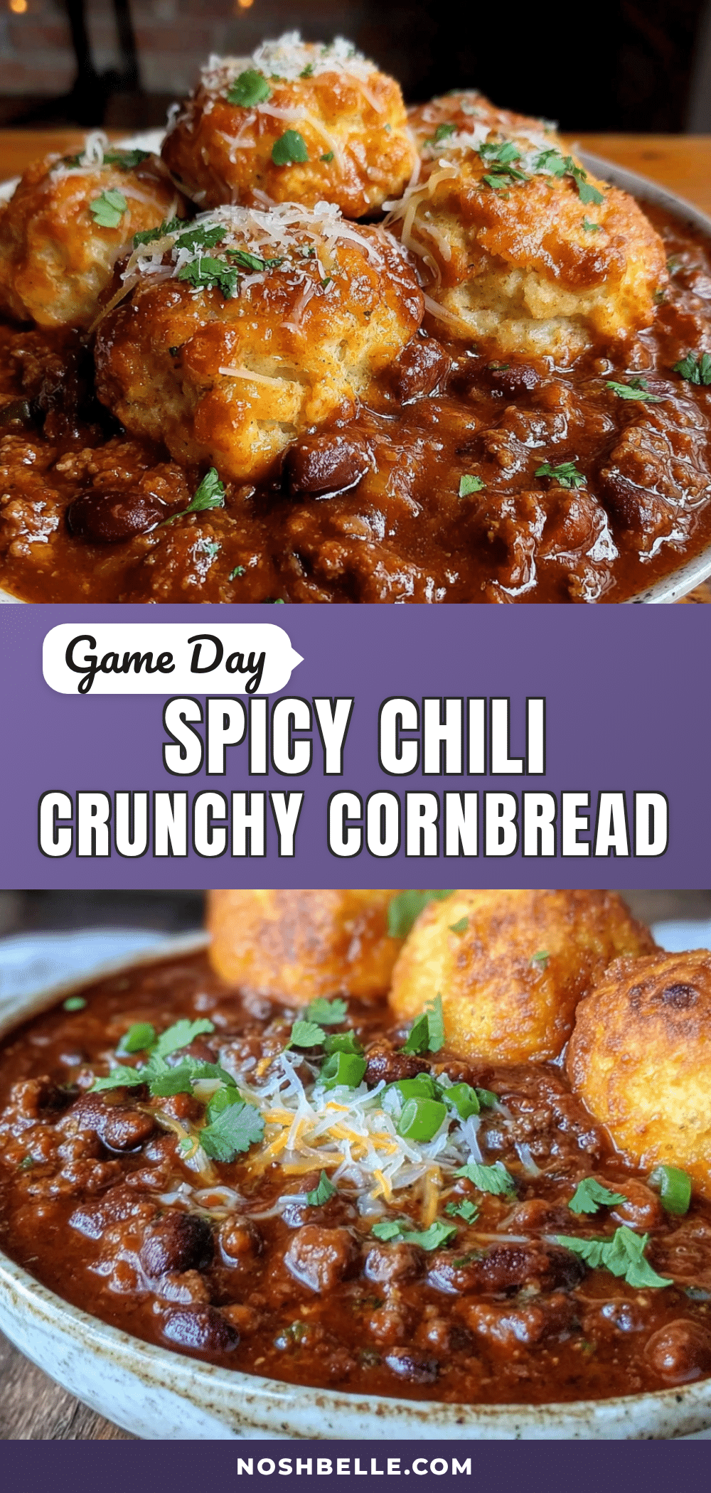 spicy football chili with cornbread croutons recipe