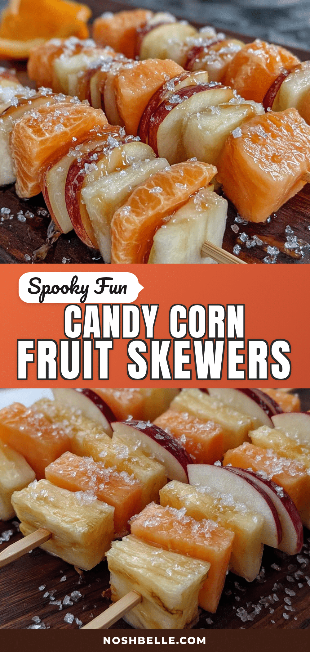 Candy Corn Halloween Fruit Skewers recipe